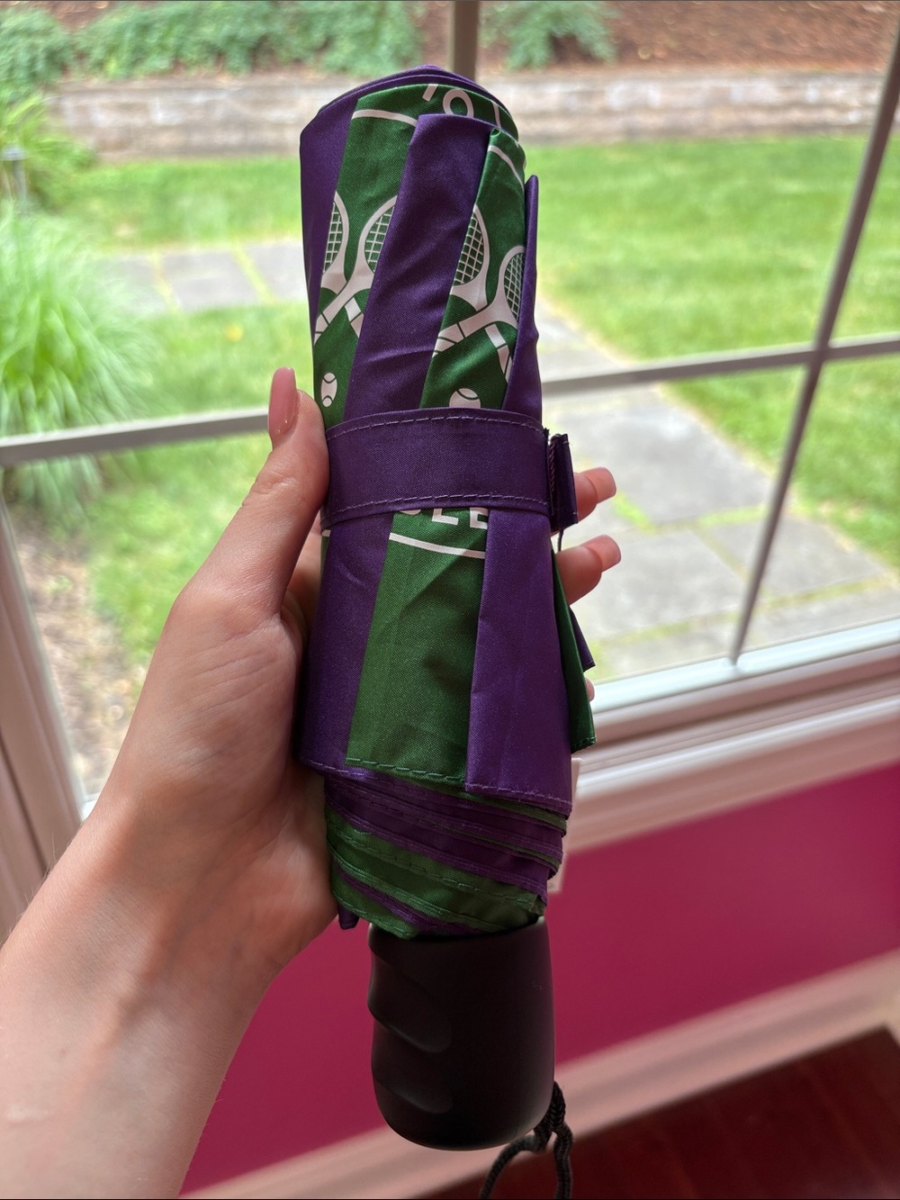 Wimbledon Green and Purple Compact Umbrella NWT - Picture 2 of 6